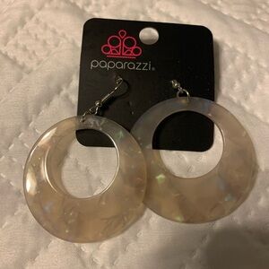 ACRYLIC CIRCLE EARRINGS.  Light beige/grey with shiny colors inside. Gorgeous!!